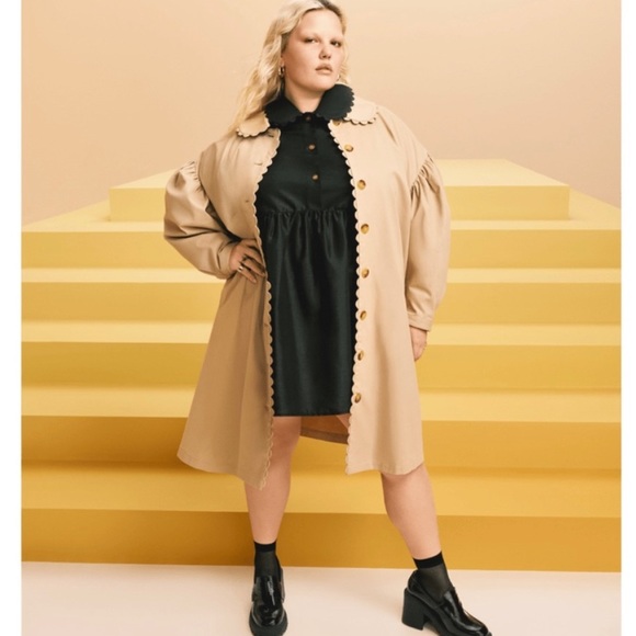 NWT Target Kika Vargas Scalloped Edge Trimmed Tan Trench Coat - Picture 11 of 15